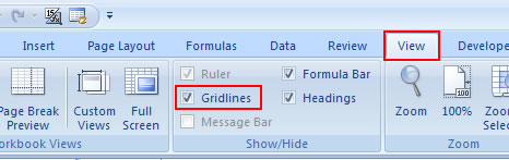 Remove Gridlines in Excel 2007