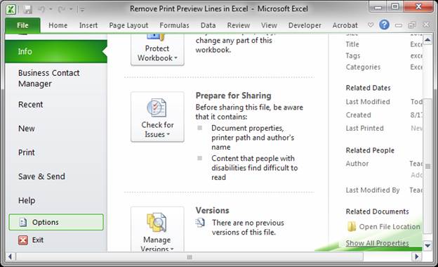 remove print lines excel 2016